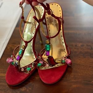BCBG Azeria GEM HEELS Red/Gold size 7.5 3” heel